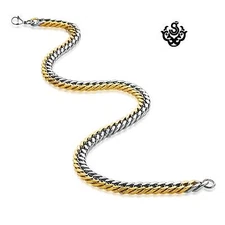 Silver gold 2-tone necklace solid stainless steel Miami Cuban Link Chain 24"