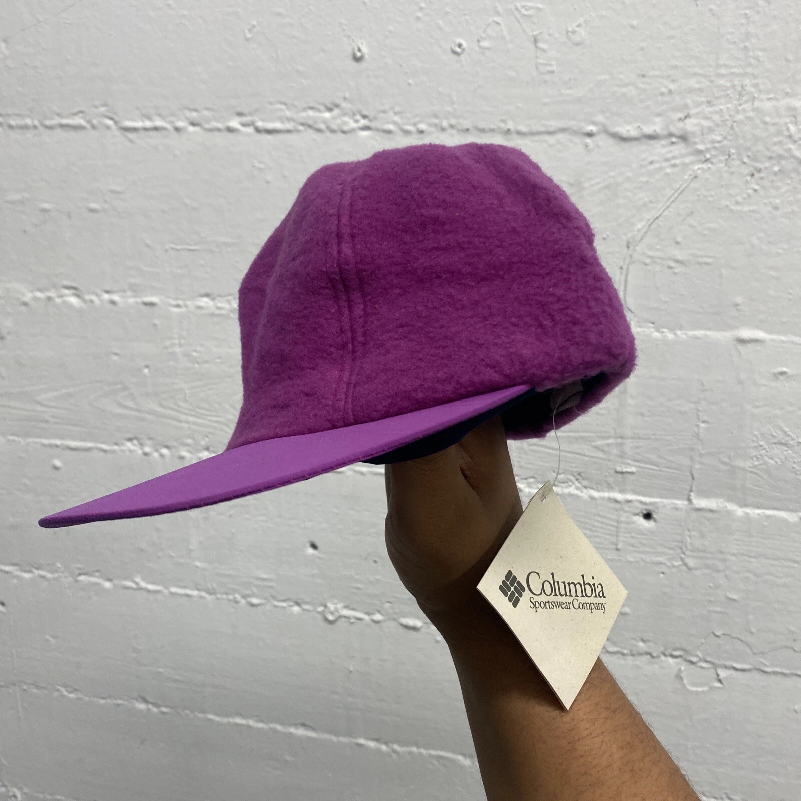 Vintage 90s Long bill Hat Columbia Fleece Nylon Small/Medium USA Made NOS Pahto