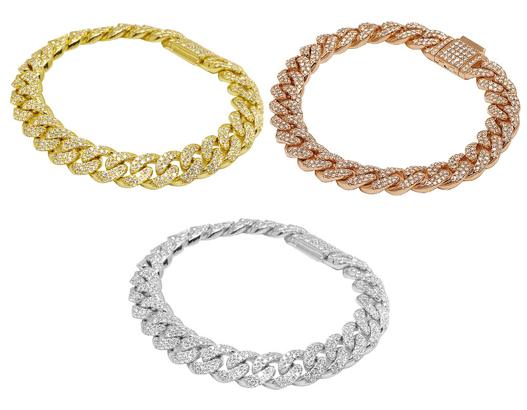 Gold Miami Cuban Cuban Link Chain Swarovski Men's Necklace Monaco