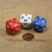 NEW 3 D24 D&D RPG Polyhedral Game 24 Sided Dice Set Red White Blue 24mm Koplow