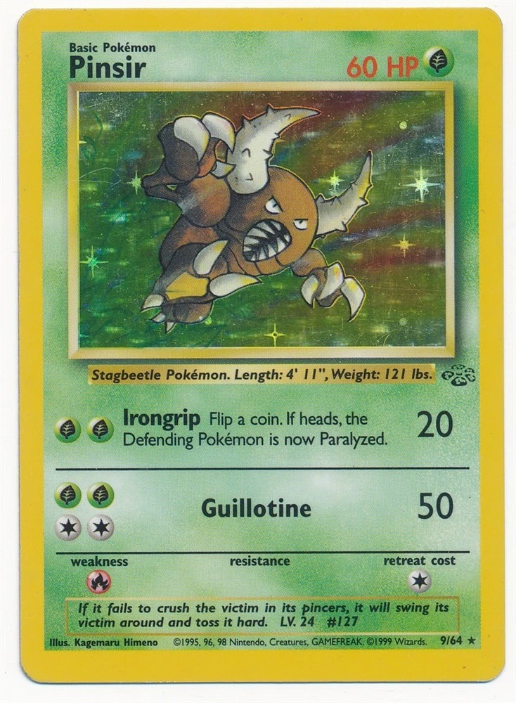 1999 POKEMON JUNGLE HOLO PINSIR #9/64 LIGHTLY PLAYED