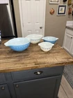 Vintage Pyrex Snowflake Garland Blue/White Cinderella Mixing Bowl Set of 4