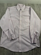 Brooks Brothers Shirt Mens 17-34 Pink Blue Stripe Madison Non Iron Supima Dress