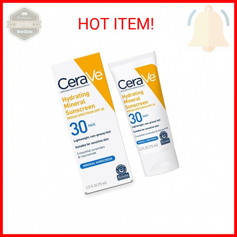CeraVe Mineral Sunscreen SPF 30 for Face with Zinc Oxide & Titanium Dioxide