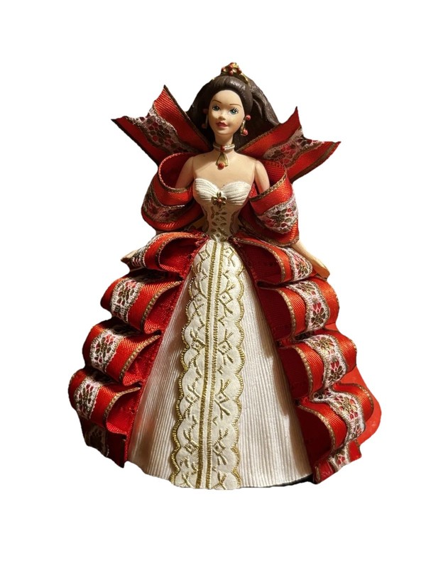 Hallmark Barbie Holly 1997 Christmas Hanging Ornament Red & White Gown