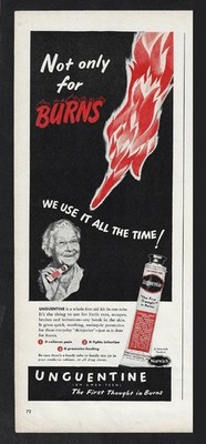 1946 UNGUENTINE FIRST AID Print Ad - Ointment for Burns ''We use it all the time''