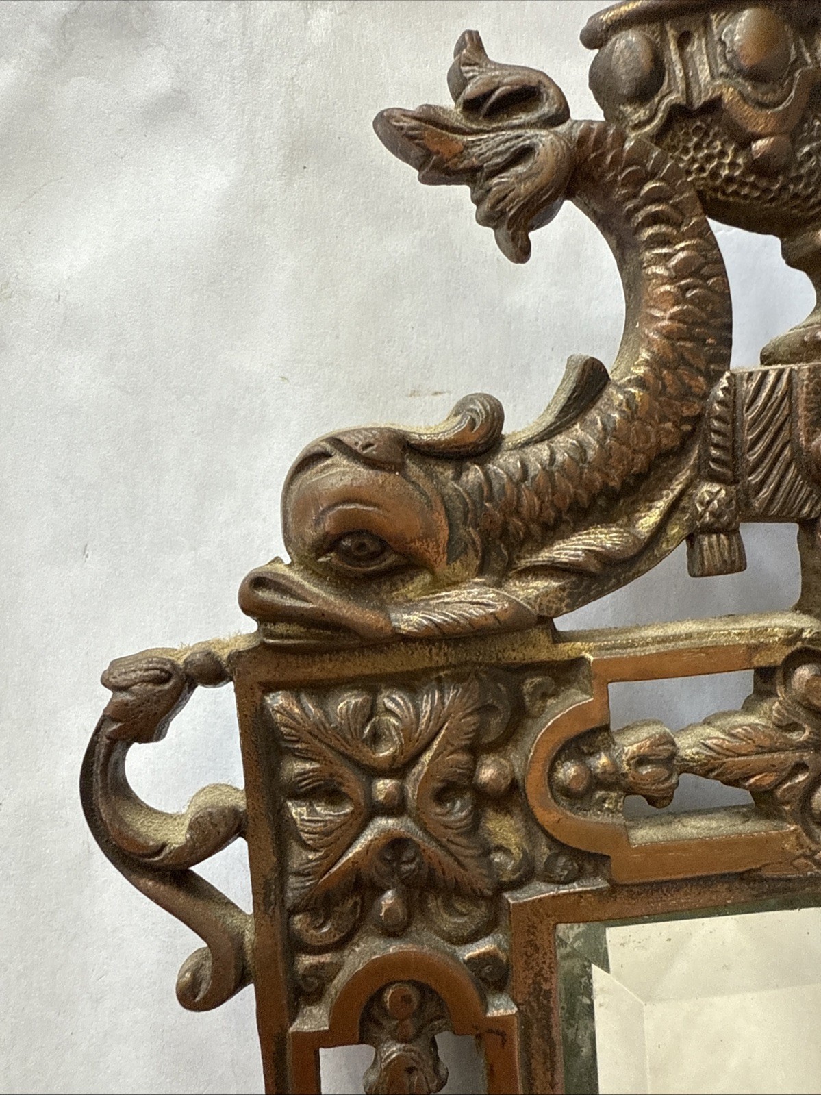 Antique Bradley & Hubbard Brass/Bronze Glass Mirror 2 Candle Wall Sconce