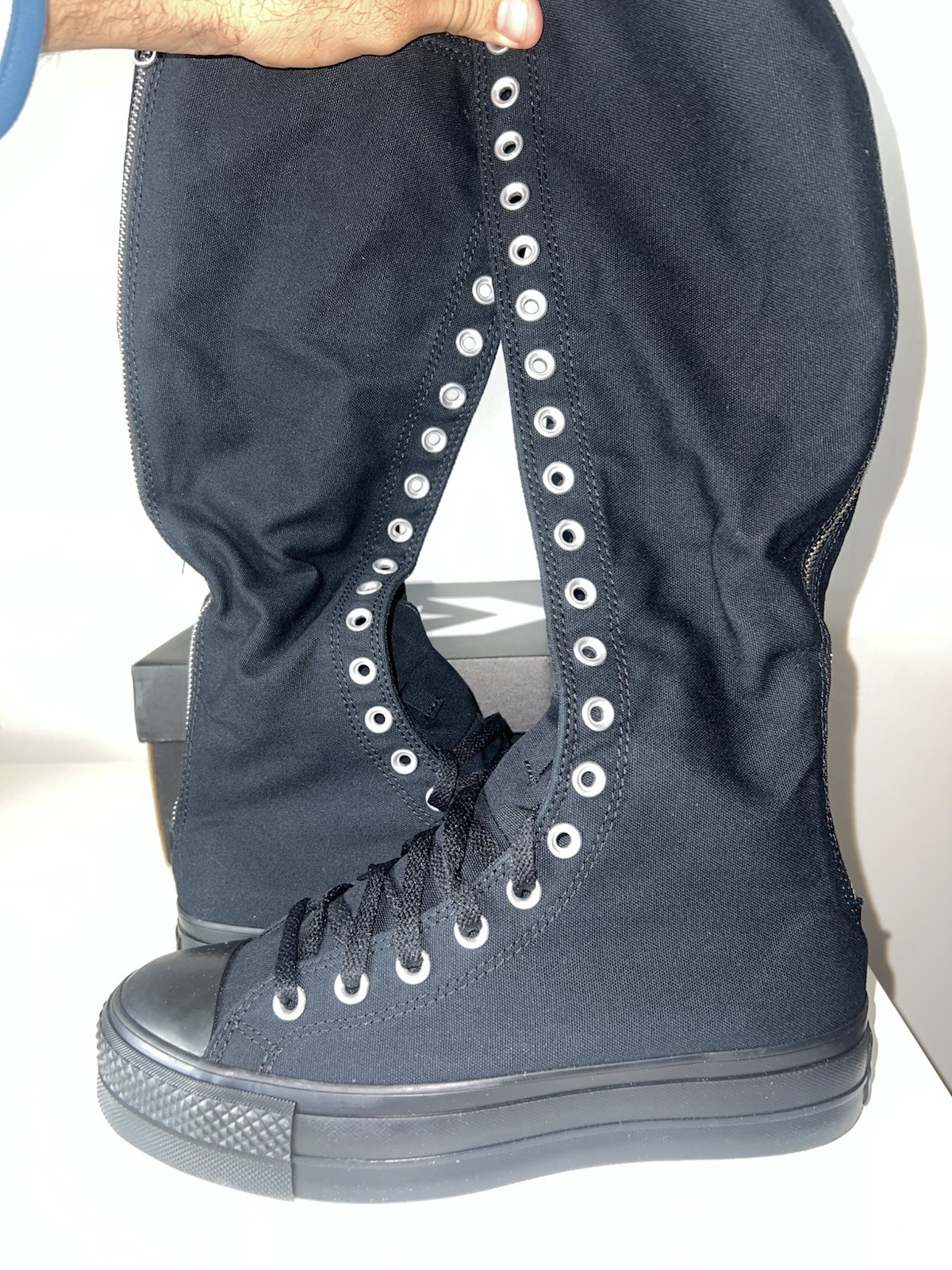 SAOLA Converse XX Hi nere monocromatiche al ginocchio suola platform UK 7 US donna 9