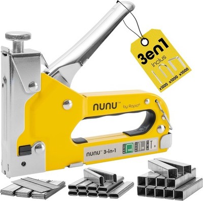 NUNU Schnell 3 in 1 Handhefter + 3000 Heftklammern und Nägel