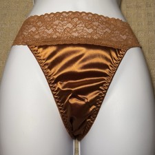 NWOT Copper Shiny Second Skin Satin Lace Rio Waistband Bikini Panties M/6