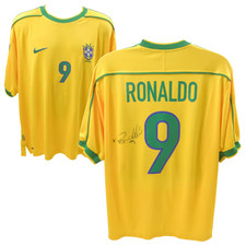 Ronaldo Nazario Signed Brazil FC Home Soccer Jersey 9 with Beckett COA