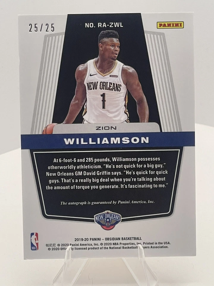🔥 Obsidian Zion Williamson 2019 grabado eléctrico naranja novato automático/25 Foto 2 de 2