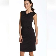 DAVID MEISTER Black Sleeveless Cowl Neck Ruched Sheath Dress Size 10