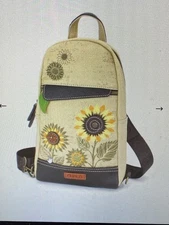 NEW LISTING!!   CHALA SUNFLOWER CANVAS SLING BAG - 3 RFID POCKETS - SAND