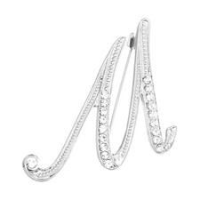 Letter Brooch Pins, Letter M Rhinestone Brooches Lapel Pin, Silver Tone