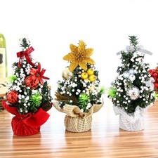 Artificial Mini Christmas Tree w/ Base Tabletop Christmas Tree Gold/Red/Silver