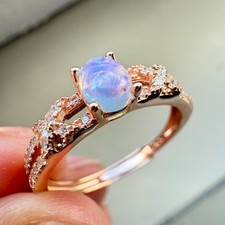 925 Sterling Silver Ring 5x4mm Natural Opal Gemstone Zircon Rose Gold Plated New