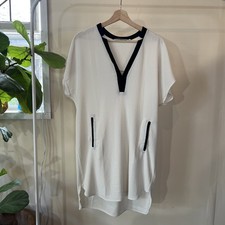 ASTR The Label Dress Womens Mediu Off White V Neck Crepe Short Sleeve Tunic Mini