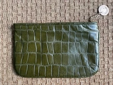Vintage 80's Ruth Saltz Green Clutch Moc Croc Purse Lion Charm Zip Pull