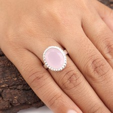Rose Chalcedony Gemstone 925 Sterling Silver Jewelry Handmade Ring For Eangement