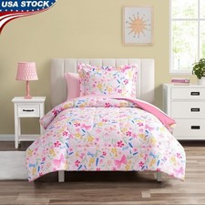 Twin Pink Wildflower Kids Bedding Set Polyester Comforter Bed Sheets 5-Piece