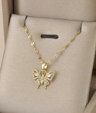 Gold Pendant Necklace Butterfly Cz Stainless Steel For Women