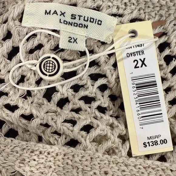 Suéter de punto abierto de malla beige Max Studio Foto 3 de 3