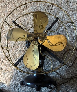 Antique Colonial Peerless FAN Working BRASS BLADE/CAGE 5 TAB CAST IRON YOKE