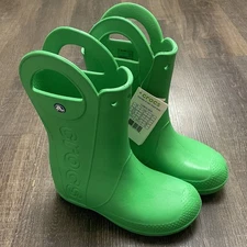 Crocs Kids Handle-It Rain Boots Green Youth Size J3 BRAND NEW