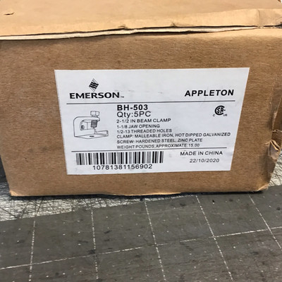Appleton Emerson  BH-503 1/2-13 Threaded Hole,Box Of 5 Opening Beam Clamp(LB63E)