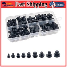 100 Pcs Silicone Rubber Hole Plugs Set 9 Sizes T-Type Black Heat Resistant Caps