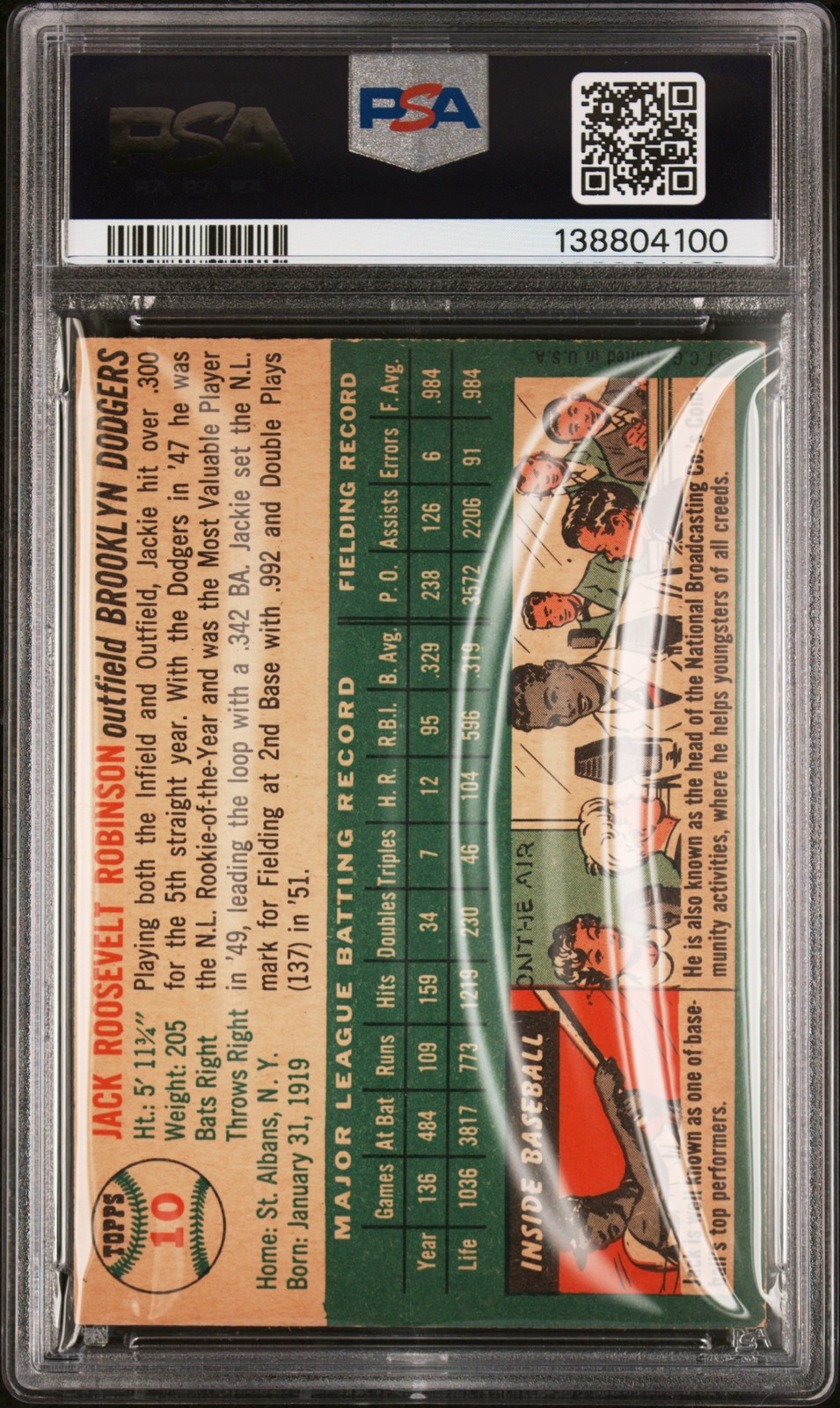 1954 TOPPS #10 JACKIE ROBINSON PSA 4.5 view 2
