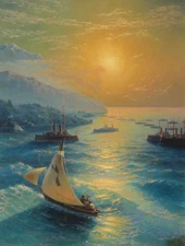 Hand painted Oil painting Ivan Aivazovsky Ships at the Feodosiya raid Canvas Rep