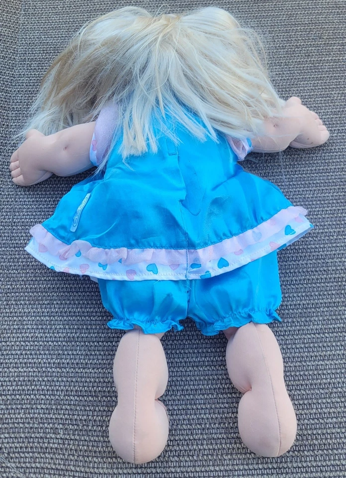 复古 80 年代卷心菜布贴儿童娃娃金发蓝色眼睛粉红色蓝色套装 2 牙 * 查看 — 第 4/4 张图片
