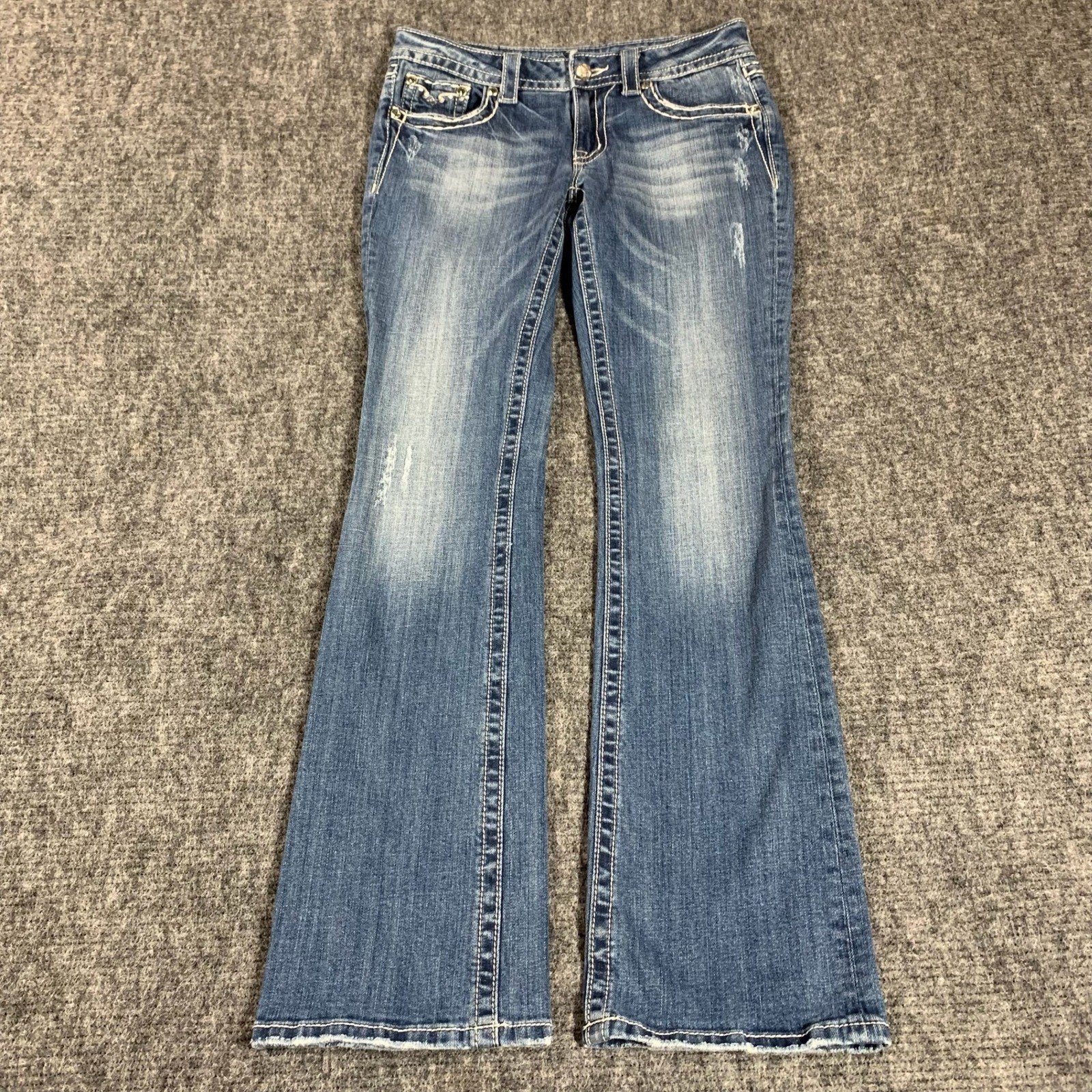 Miss Me Jeans Womens 29 Blue Bootcut 29x33 Low Exclusive Embellished Rhinestone