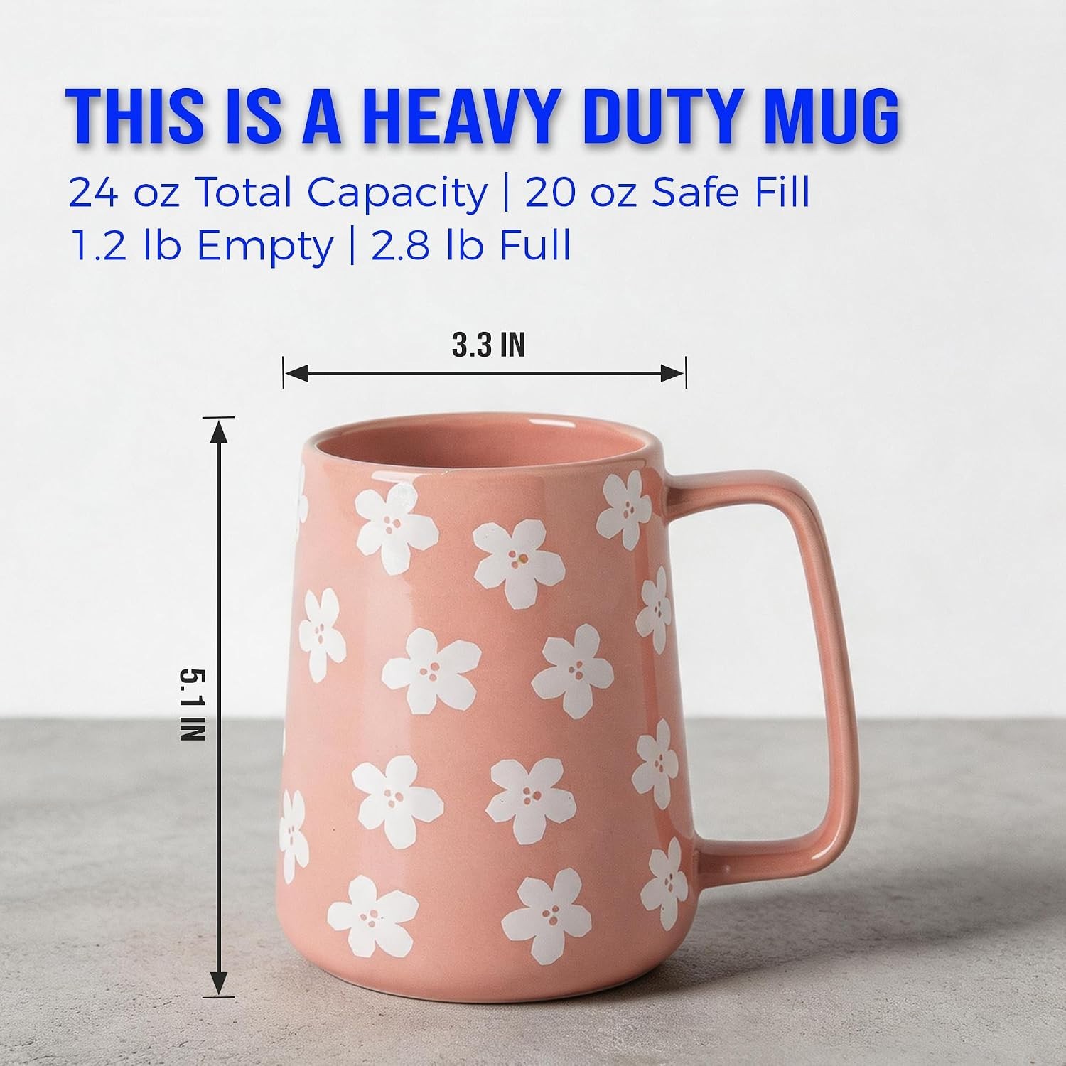Pink Coffee Draw Pattern Massive 24oz Ceramic Coffee Mug with 3D Floral Design - Pink Elegance ...