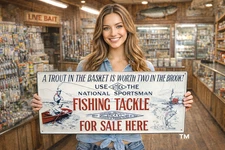 Utica National Sportsman Fishing Tackle For Sale Here Metal Embossed Sign