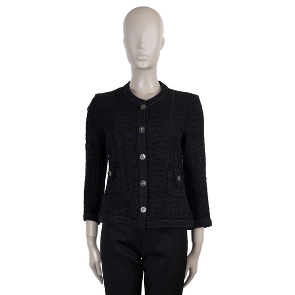 73171 authentisches CHANEL schwarzes Leinen 16C SEOUL TWEED Sakko 40 M