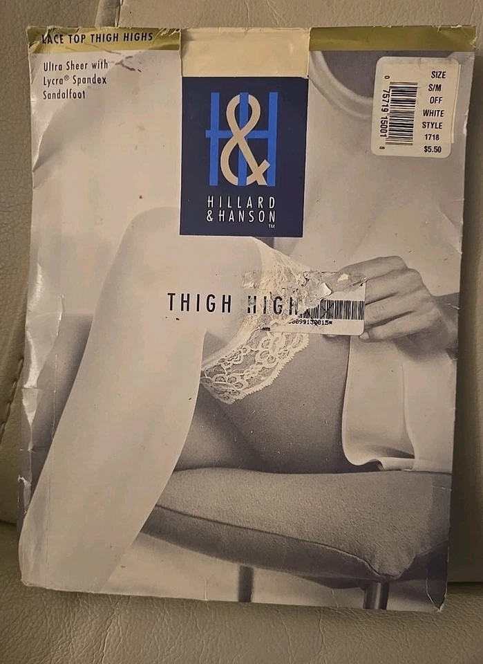 Nuevo Lote 4 Medias Encaje Top Hasta el Muslo Beige Blanco Negro Hanes Hillard Hanson Foto 2 de 4