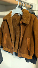 Boys Brown Faux Suede Jacket Faux Shearling Lined Button Pockets Size 6