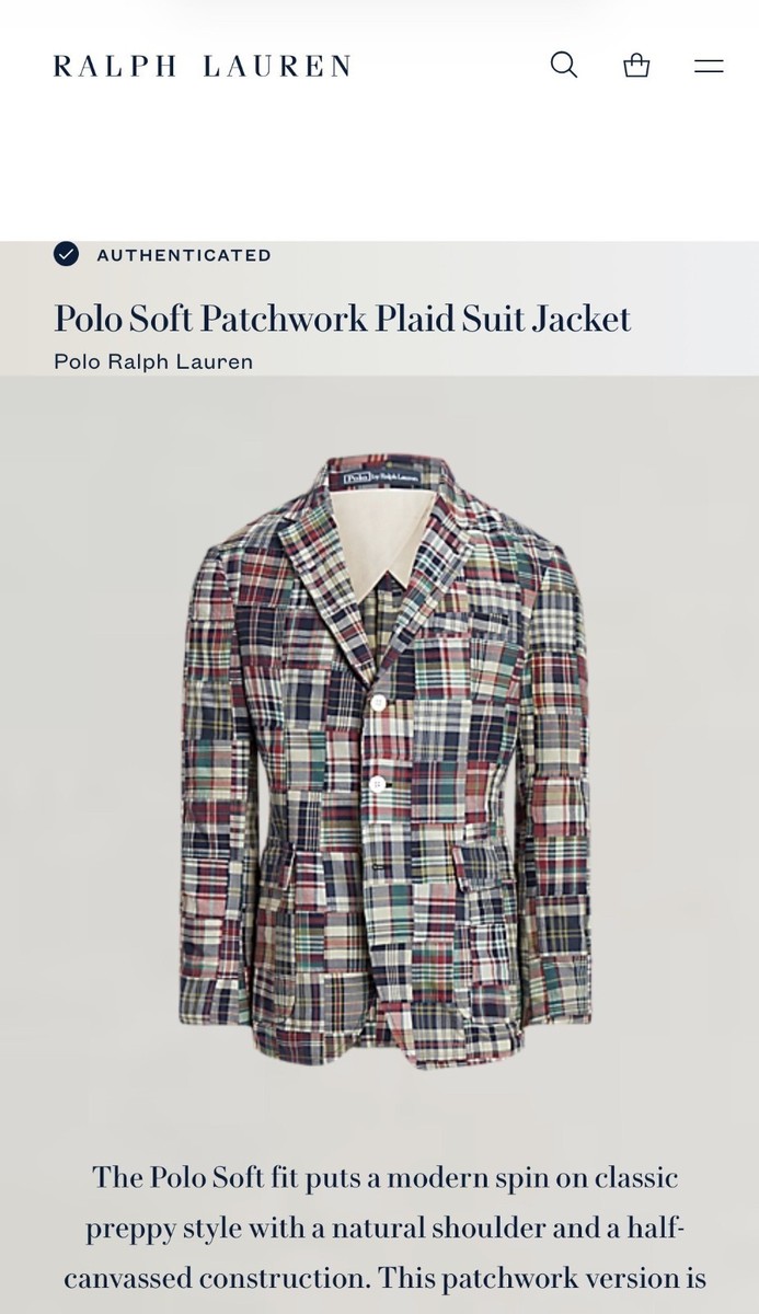 NWT$698 Polo Ralph Lauren Polo Soft Patchwork Plaid Suit Jacket