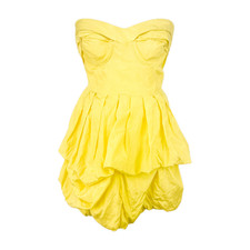 ASOS Strapless Yellow Puff Ball Prom Dress Size 14 Bouffant Fitted Bodice