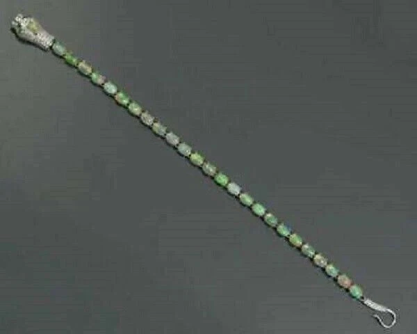 Pulseira de tênis oval 12 quilates opala fogo diamante esmeralda folheada a ouro branco 14K cobra - Imagem 2 de 4