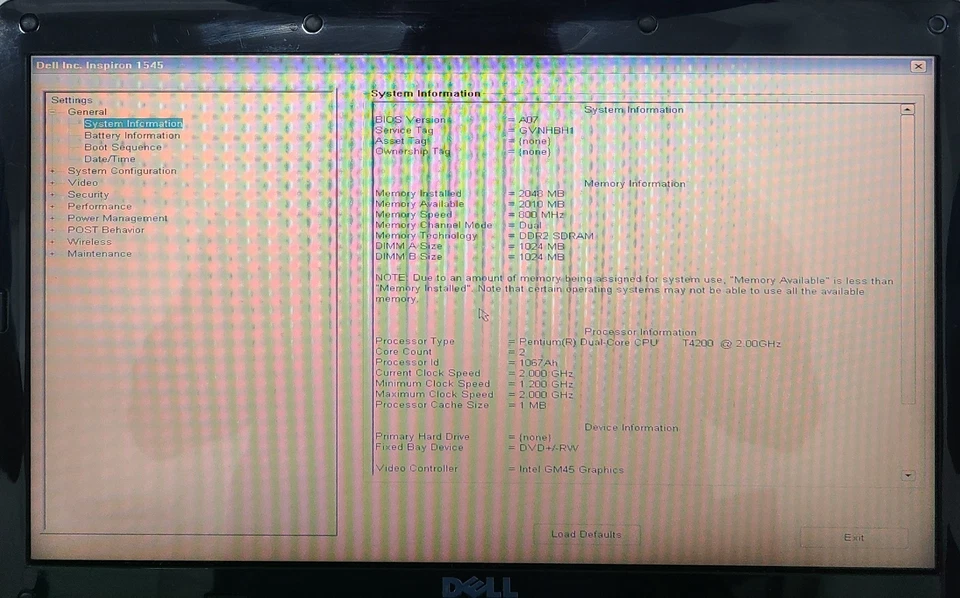 Laptop Dell Inspiron 1545 Intel Pentium Dual-Core T4200 2GB RAM SIN HD/OS (FL) Foto 2 de 4