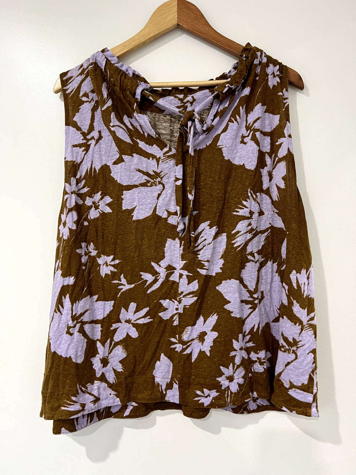 Sportscraft Womens XL Linen Sleeveless Floral Keyhole Neck Top