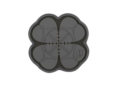 Maxpedition Lucky Shot Clover PVC Morale Patch Gray and Black 2'' x 2''