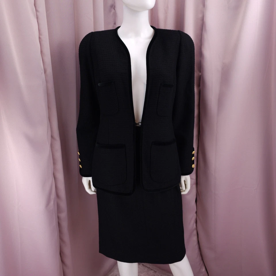 Conjunto de traje falda lápiz manga larga lana negra para mujer Y2K Carlisle años 90 Foto 2 de 4