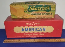vtg "velveeta" PROCESSED CHEESE Spread Boxes 2 STORE BRANDS Shurfresh Mel-O-Bit