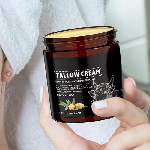 Sego di Manzo per Viso, Crema Idratante Viso Sego 120g Bio Frustato Alimentato con Erba - Foto 5 di 12