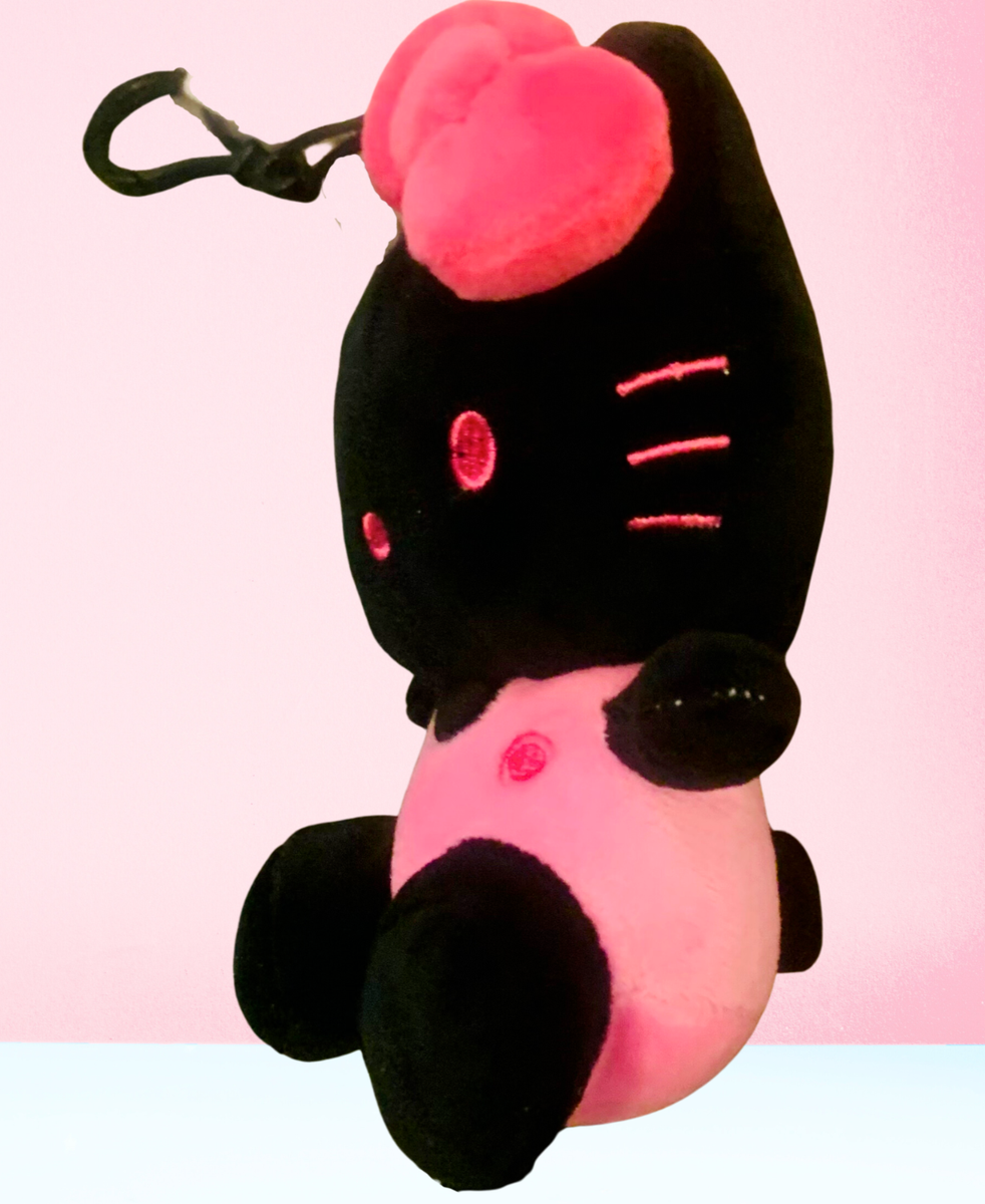 Japan Hello Kitty Black & Hot Pink Mascot Plush Dangler Key Chain